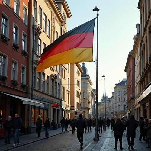 پرچم کشور آلمان در یکی از شهر های آلمان