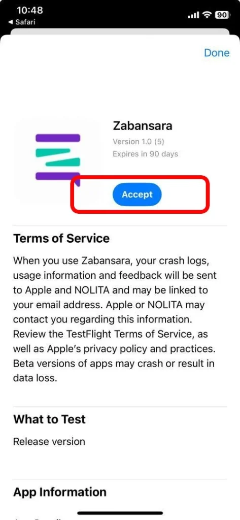 راهنمای نصب اپلیکیشن زبانسرا برای تلفن های همراه با سیستم عامل IOS نصب از طریق TestFlight
