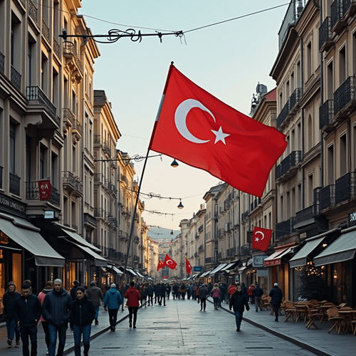 پرچم ترکیه در یکی از شهرهای ترکیه